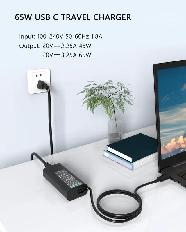 Alt view image 9 of 14 - 65W USB C Laptop Charger Compatible with Dell Pro 14 16 Plus, 14 Plus, 16 Plus, Pro 13 Plus, Pro 14, Pro 16, Pro 13 14 Premium, Pro Rugged 13 14 Laptop Power Cord Type C Fast Adapter