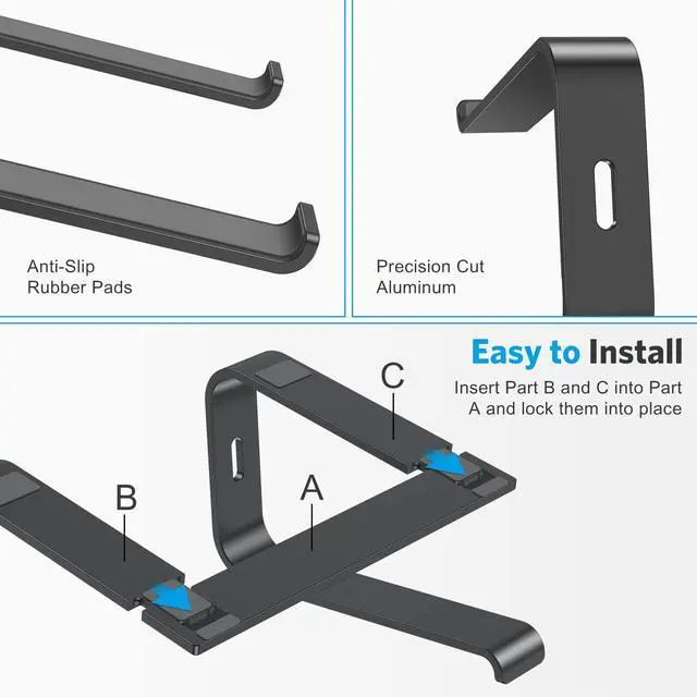Alt view image 12 of 14 - Laptop Stand, Detachable Laptop Mount, Aluminum Laptop Holder Stand for Desk, Compatible with MacBook Air/Pro, Dell, HP, Lenovo and All Laptops (11-16 inch), Black