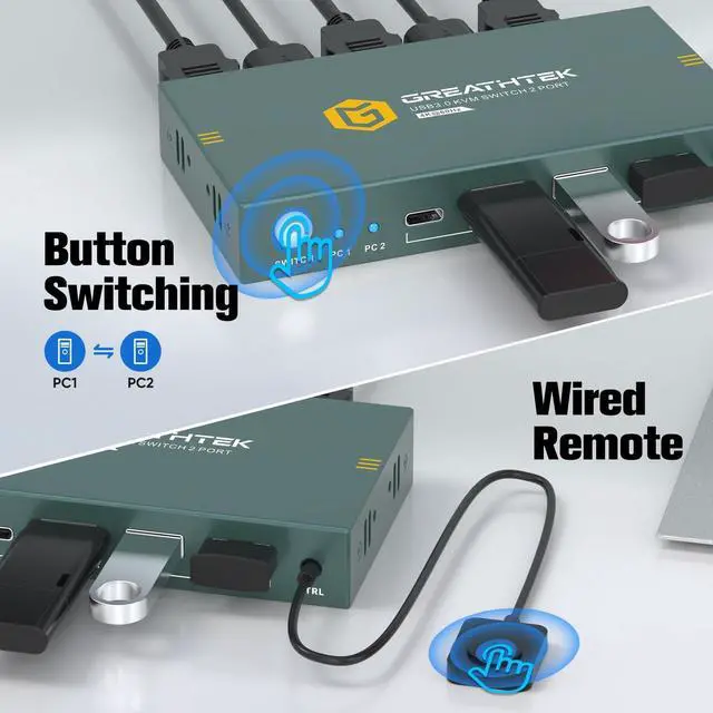 Alt view image 12 of 14 - USB3.0 KVM Switch 2 Port HDMI, 4K@60Hz KVM Switch 1 Monitors 2 Computers with 3 USB3.0 Ports, HDMI KVM Switches for 2 PCs Share 1 Monitors and USB Devices, Support Button Switch, EDID