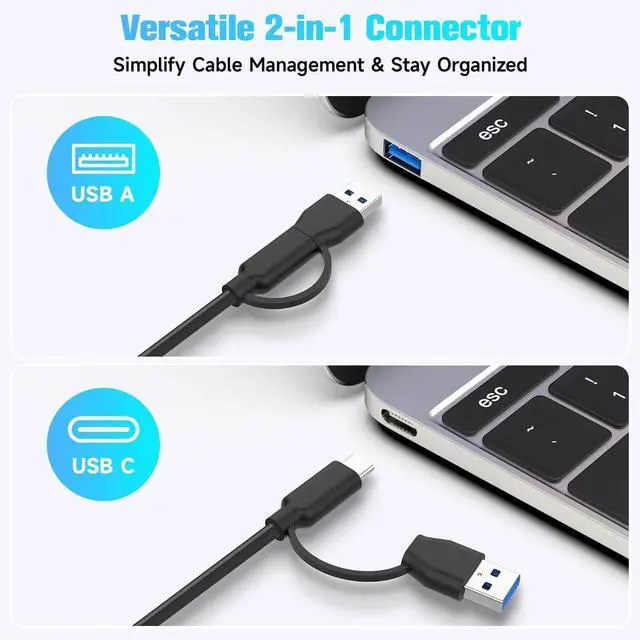Alt view image 12 of 14 - USB 3.0/USB C Switch 2 Computers Share 4 USB 3.0 Data Ports(3 USB-A+1 USB-C), USB Switcher Selector with 2 Cables and Controller for PC Laptop Keyboard Mouse and Printer