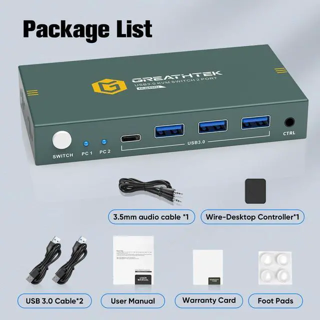 Alt view image 14 of 14 - USB3.0 KVM Switch 2 Port HDMI, 4K@60Hz KVM Switch 1 Monitors 2 Computers with 3 USB3.0 Ports, HDMI KVM Switches for 2 PCs Share 1 Monitors and USB Devices, Support Button Switch, EDID