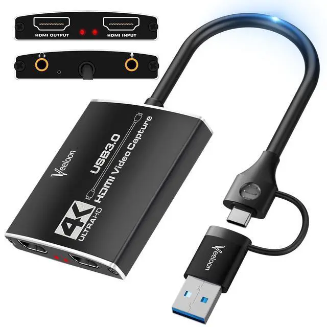 Alt view image 8 of 14 - Audio Video Capture Card for Broadcasting,4K HDMI to USB C Capture Card with USB A 3.0 Adapter,1080P 60FPS, Work with iPad Mac OS Windows, Camera/Xbox/PS5/PC/OBS/DVDs,DSLR for Streaming