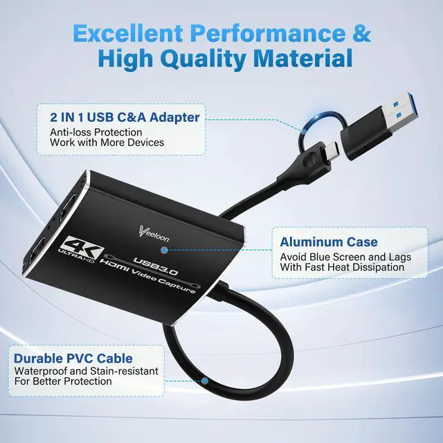 Alt view image 9 of 14 - Audio Video Capture Card for Broadcasting,4K HDMI to USB C Capture Card with USB A 3.0 Adapter,1080P 60FPS, Work with iPad Mac OS Windows, Camera/Xbox/PS5/PC/OBS/DVDs,DSLR for Streaming