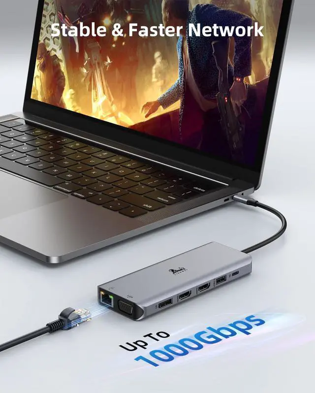 Alt view image 14 of 14 - Laptop Docking Station 4 Monitors, Dual HDMI+8K DP+VGA, 10Gbps, 100W PD, 6 USB C/A Ports, Ethernet, SD/TF, LIONWEI 13 in 1 USB C Hub for MacBook/Dell/HP/Surface