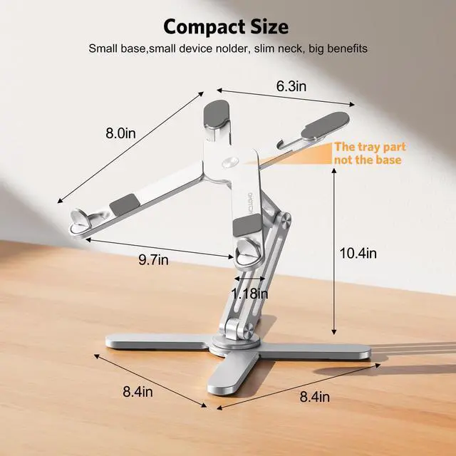 Alt view image 12 of 14 - LA10 360° Rotating Laptop Stand Riser for Desk, Ergonomic Foldable Computer Stand Adjustable Height Angles for Collaborative Work, Easy Storage Fit Macbooks,All Laptops up to 16 inches, Silver