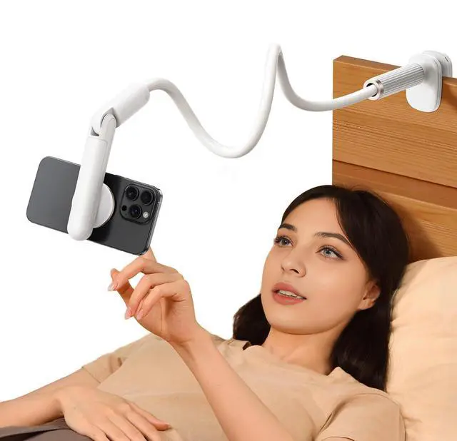Alt view image 11 of 14 - Magnetic Phone Holder for Bed, Gooseneck Cell Phone Stand with Clamp Mount, 900° Rotation Overhead Lazy Bracket with Flexible Long Arm, Compatible with iPhone16/15/14/13/12