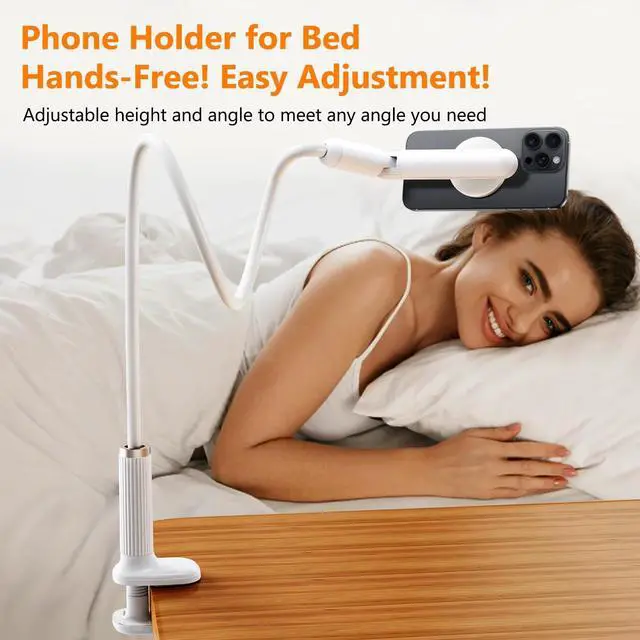 Alt view image 13 of 14 - Magnetic Phone Holder for Bed, Gooseneck Cell Phone Stand with Clamp Mount, 900° Rotation Overhead Lazy Bracket with Flexible Long Arm, Compatible with iPhone16/15/14/13/12
