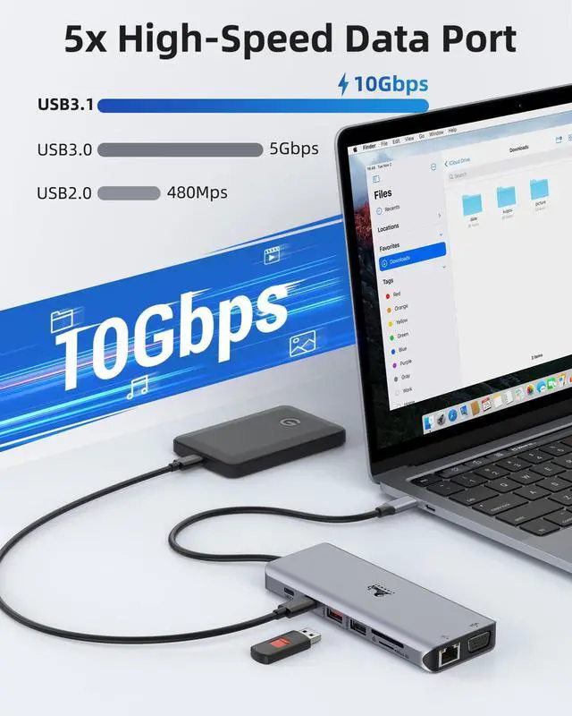 Alt view image 13 of 14 - Laptop Docking Station 4 Monitors, Dual HDMI+8K DP+VGA, 10Gbps, 100W PD, 6 USB C/A Ports, Ethernet, SD/TF, LIONWEI 13 in 1 USB C Hub for MacBook/Dell/HP/Surface