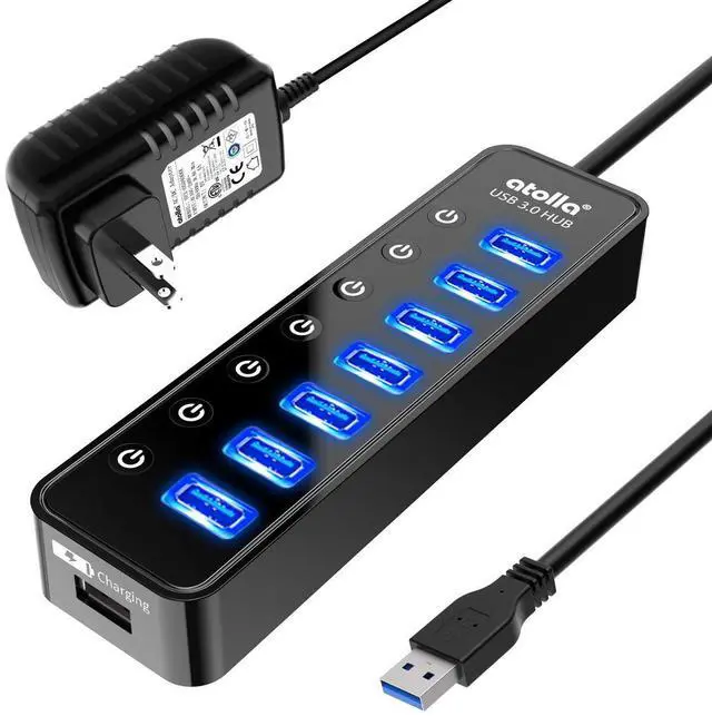 Alt view image 7 of 12 - Powered USB Hub 3.0, Atolla 7-Port USB Data Hub Splitter with One Smart Charging Port and Individual On/Off Switches and 5V/4A Power Adapter USB Extension for MacBook, Mac Pro/Mini and More.
