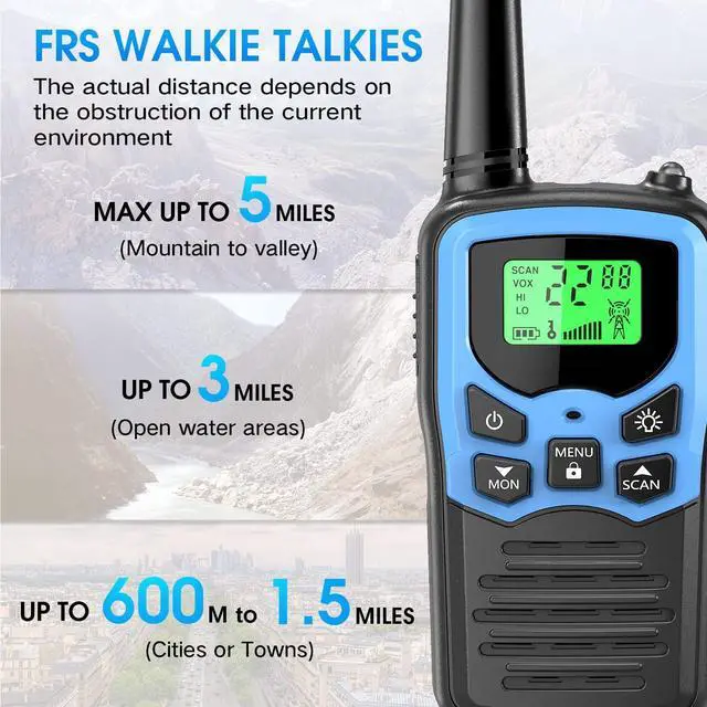 Alt view image 9 of 12 - Walkie Talkies,Long Range Walkie Talkies for Adults Two-Way Radios with 22 Channels FRS VOX Scan LCD Display with LED Flashlight for Field, Survival Biking Hiking Camping 2 Pack (Blue)