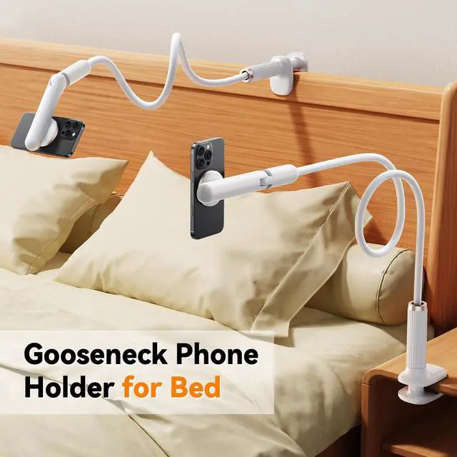 Alt view image 14 of 14 - Magnetic Phone Holder for Bed, Gooseneck Cell Phone Stand with Clamp Mount, 900° Rotation Overhead Lazy Bracket with Flexible Long Arm, Compatible with iPhone16/15/14/13/12