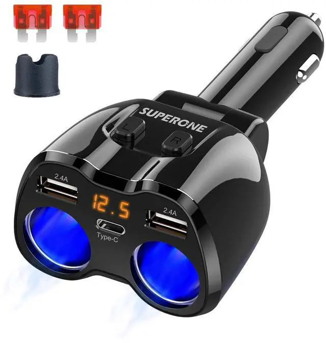Alt view image 8 of 14 - Upgraded Cigarette Lighter Splitter, 2 Socket Cigarette Lighter Adapter with LED Voltmeter, Dual USB A 12V and Type C 20W PD Car Charger Adapter for Mobile Cell Phone GPS Dash Cam