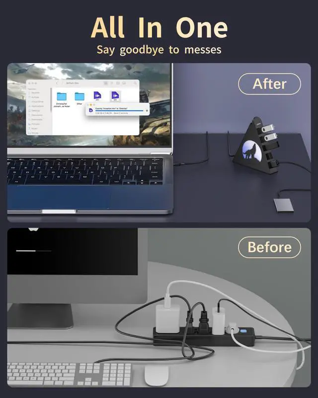 Alt view image 14 of 14 - 7-Port USB 3.0 Hub, Vertical USB Hub Splitter with RGB Lighting,5Gbps High-Speed Data Transfer and 2FT Extension Cable, Compatible with PC, MacBook, Laptop, PS5, Xbox, Flash Drive, Printer