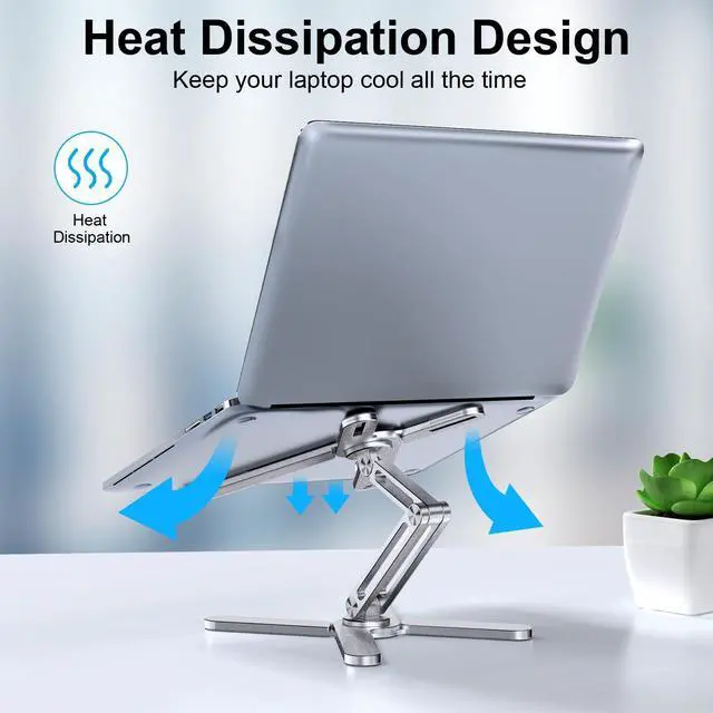Alt view image 9 of 12 - Adjustable Laptop Stand with 360 Rotating Base, Aluminum Laptop Riser for Desk Foldable, Ergonomic Notebook Stand Holder Compatible with iPad and MacBook/All Laptops up to 16 inches - Silver
