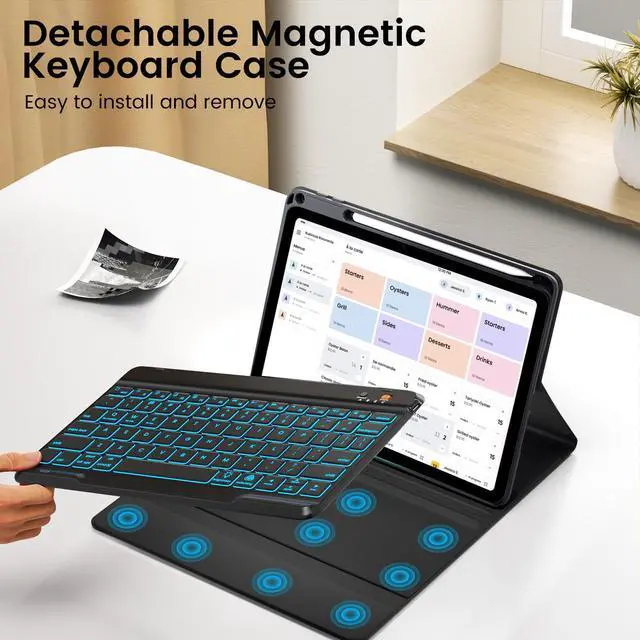 Alt view image 14 of 14 - for iPad 11th (A16) &10th Generation Case with Keyboard - 7 Color Backlit Wireless Detachable Folio Keyboard Cover with Pencil Holder for iPad 11 inch A16 2025 10th Gen 10.9'' 2022 - Black