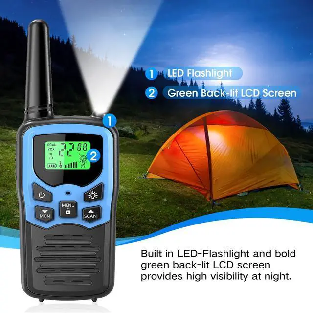 Alt view image 10 of 12 - Walkie Talkies,Long Range Walkie Talkies for Adults Two-Way Radios with 22 Channels FRS VOX Scan LCD Display with LED Flashlight for Field, Survival Biking Hiking Camping 2 Pack (Blue)