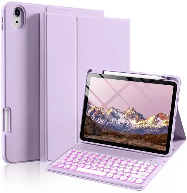 Alt view image 8 of 14 - Keyboard Case for iPad A16 11th Generation 11 Inch 2025, iPad 10th Generation 10.9 Inch 2022, 7 Colors Backlit Wireless Detachable Folio Keyboard Cover with Pencil Holder, Purple