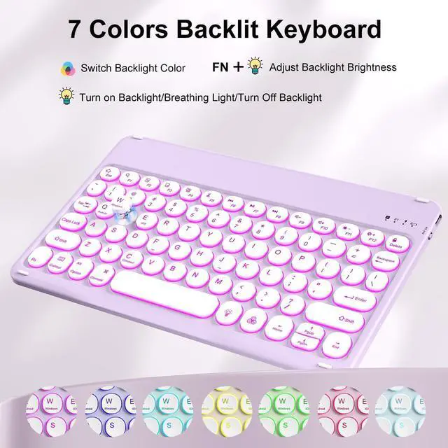 Alt view image 11 of 14 - Keyboard Case for iPad A16 11th Generation 11 Inch 2025, iPad 10th Generation 10.9 Inch 2022, 7 Colors Backlit Wireless Detachable Folio Keyboard Cover with Pencil Holder, Purple