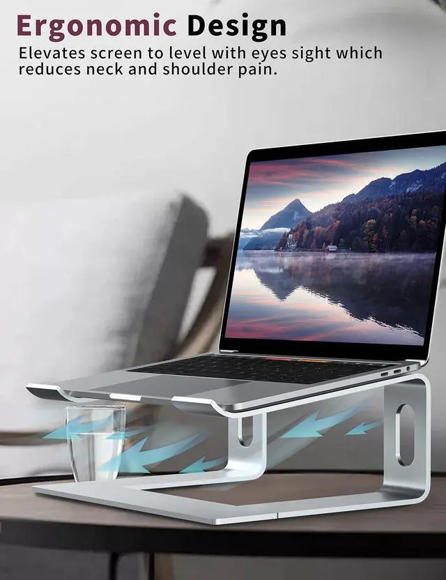 Alt view image 12 of 14 - Laptop Stand for Desk, Aluminum Computer Riser, Ergonomic Notebook Holder, Detachable Metal Laptops Elevator, PC Cooling Mount Support 10 to 15.6 Inches Notebook, Silver