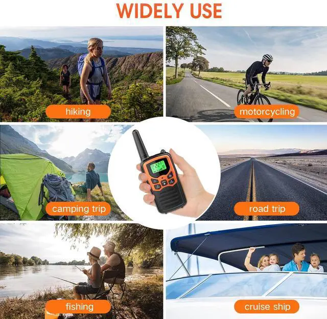 Alt view image 12 of 12 - Walkie Talkies with 22 FRS Channels Walkie Talkies for Adults with LED Flashlight VOX Scan LCD Display, Long Range Family Radios for Hiking Camping Trip (Orange, 4 Pack)