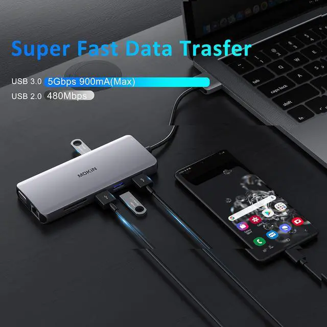Alt view image 12 of 14 - MacBook Pro Docking Station Dual Monitor HDMI Adapter,12 in 1 USB C Adapters for MacBook Pro Air Mac HDMI Dock Dongle Dual USB C to DualHDMI VGA Ethernet AUX 4USB SD/TF100W PD