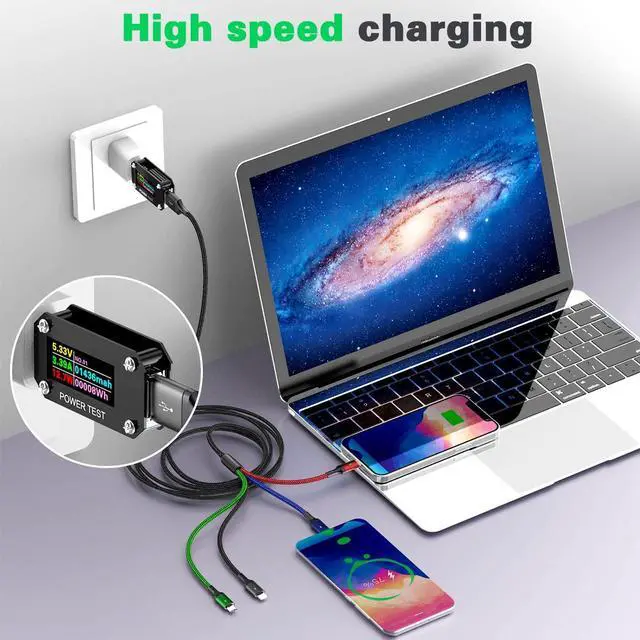 Alt view image 12 of 14 - Multi Charging Cable, 10ft 2Pack Multi Charger Cable Braided 4 in 1 Multiple USB Cable Universal Charging Cord with Lightning/Type C/Micro USB Port for Cell Phones/iPhone 17 16 15/Samsung/Ps/Tablets