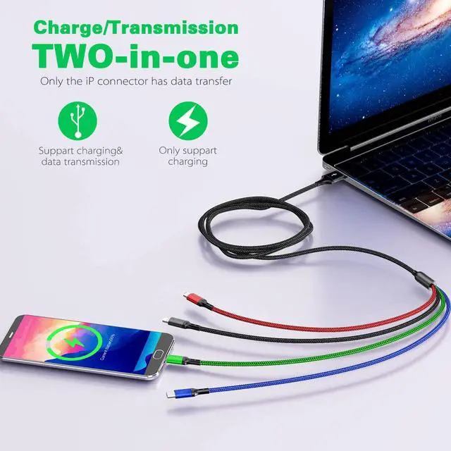 Alt view image 9 of 14 - Multi Charging Cable, 10ft 2Pack Multi Charger Cable Braided 4 in 1 Multiple USB Cable Universal Charging Cord with Lightning/Type C/Micro USB Port for Cell Phones/iPhone 17 16 15/Samsung/Ps/Tablets