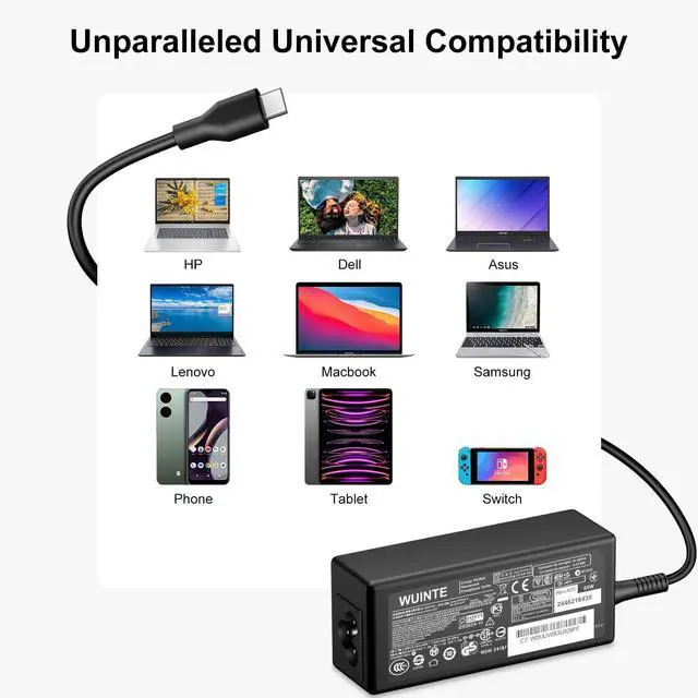 Alt view image 10 of 14 - USB C Laptop Charger Compatible with Dell Laptop Chromebook Charger 65W 45W USB Type C Fast Power Adapter