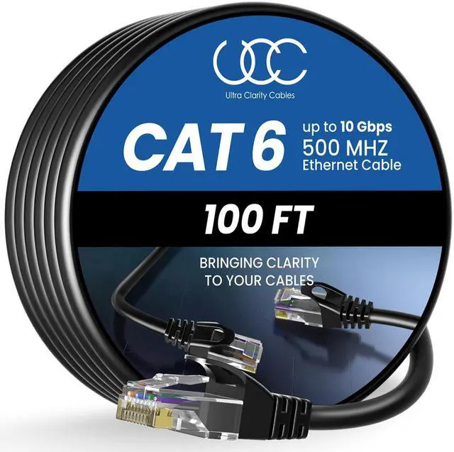 Alt view image 8 of 14 - Cat 6 Ethernet Cable 100 ft, Outdoor&Indoor 10Gbps Ethernet Cable, High Speed Cat6 Cable RJ45 LAN Internet Cable for Computer, Router, Modem, PS4/5, Xbox, Gaming - Black