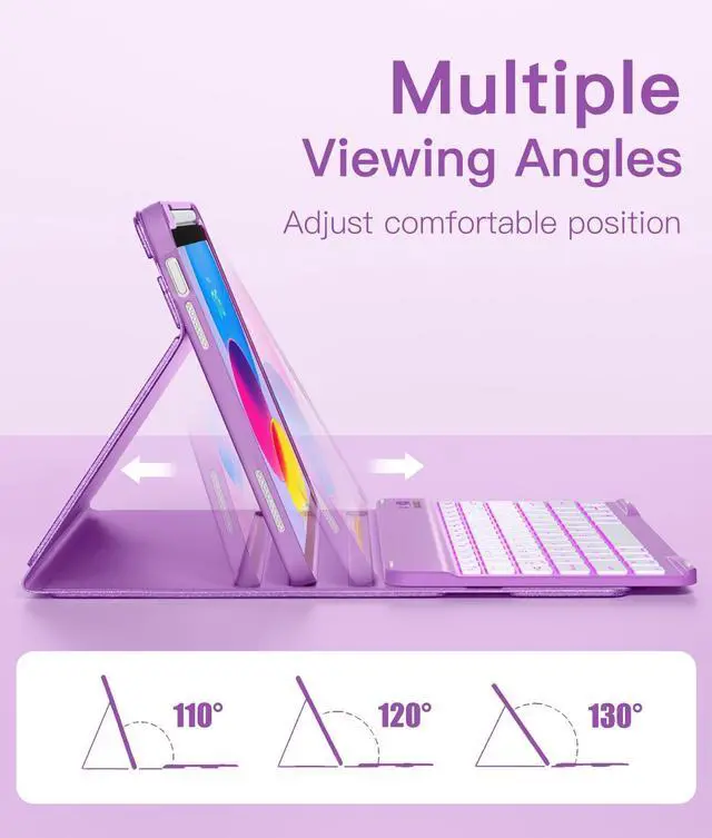 Alt view image 13 of 14 - for iPad A16 Case with Keyboard - Mouse Backlit Wireless Detachable Keyboard Glitter Folio Cover with Pencil Holder for iPad 11th Gen A16 11-inch 2025 10th Generation 10.9 Inch 2022 - Purple
