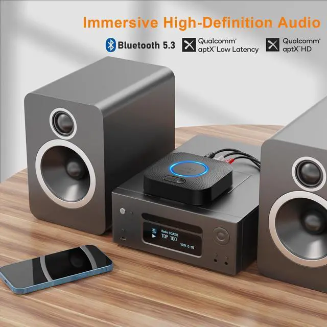 Alt view image 12 of 14 - B06+ Bluetooth Receiver, Hi-Fi Wireless Audio Adapter, Bluetooth 5.3 Receiver with 3D Surround aptX HD aptX Low Latency for Home Music Streaming Stereo System