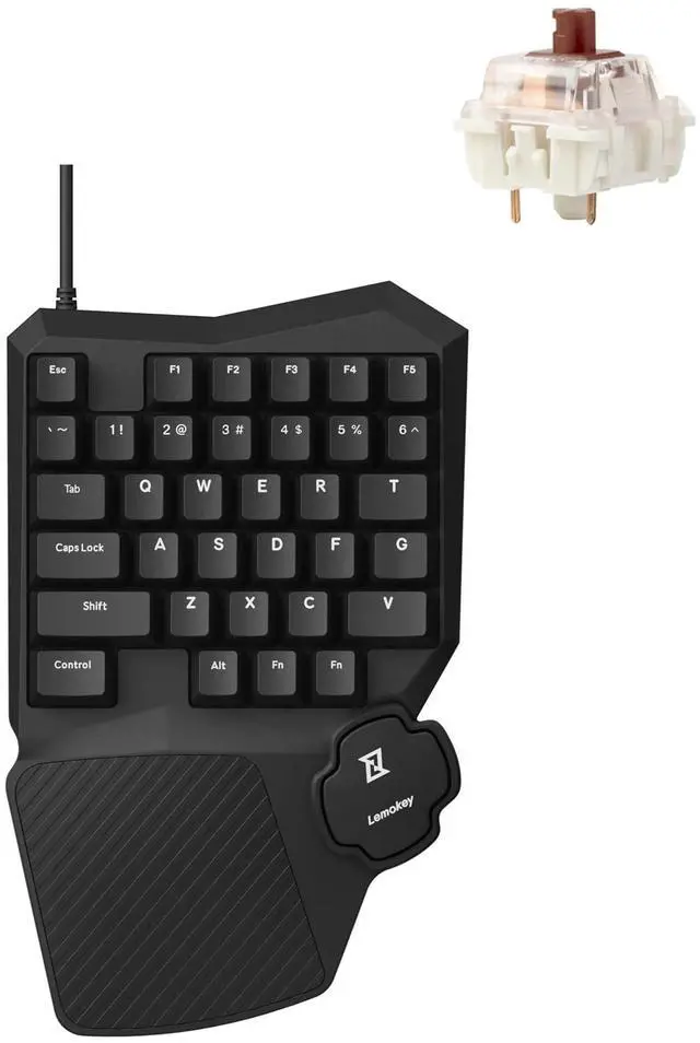 Alt view image 8 of 14 - One Handed Gaming Keyboard, 35 Keys North-Facing Red Backlit Wired QMK Keypad, Silicone Palm Rest, Shine-Through Double-Shot Keycaps with Tactile Brown Mechanical Switch for Windows/Linux