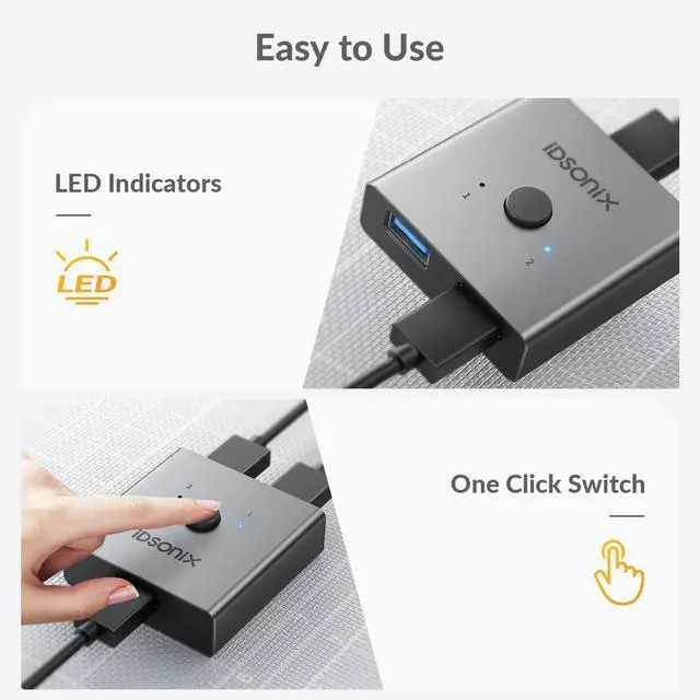 Alt view image 14 of 14 - USB 3.0 Switch Aluminum, Bi-Directional USB Switcher 1 in 2 Out (2 in 1 Out), Share 1 Device Between 2 Computers for Printer Mouse Keyboard, USB Sharing Switch Support CarPlay,Android Auto