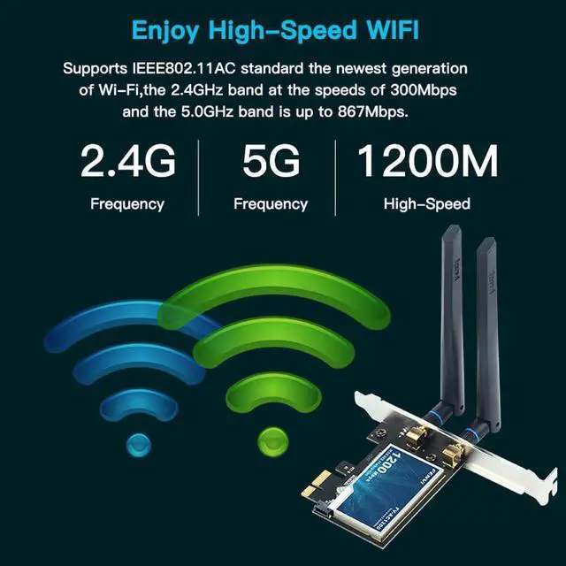 Alt view image 10 of 14 - AC1200 Wireless WiFi PCIe Card for Desktop PC, Dual Band 2.4GHz & 5GHz with Bluetooth 4.0, Low Profile Bracket, Windows 11/10/8/7 Compatible with Gaming, Streaming, Home Office