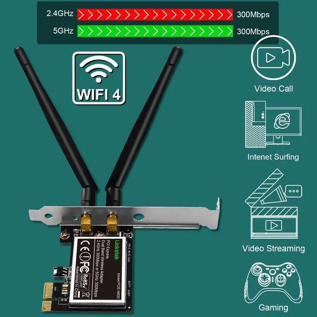 Alt view image 10 of 14 - Wireless N 600Mbps (2.4GHz 300Mbps and 5GHz 300Mbps) PCIE WiFi Adapter, PCIE WiFi Card, QUALCOMM Atheros AR946X Wireless Network Adapter for Windows 10 8.1 8 7 XP Desktop PCs (PCIE-N600)