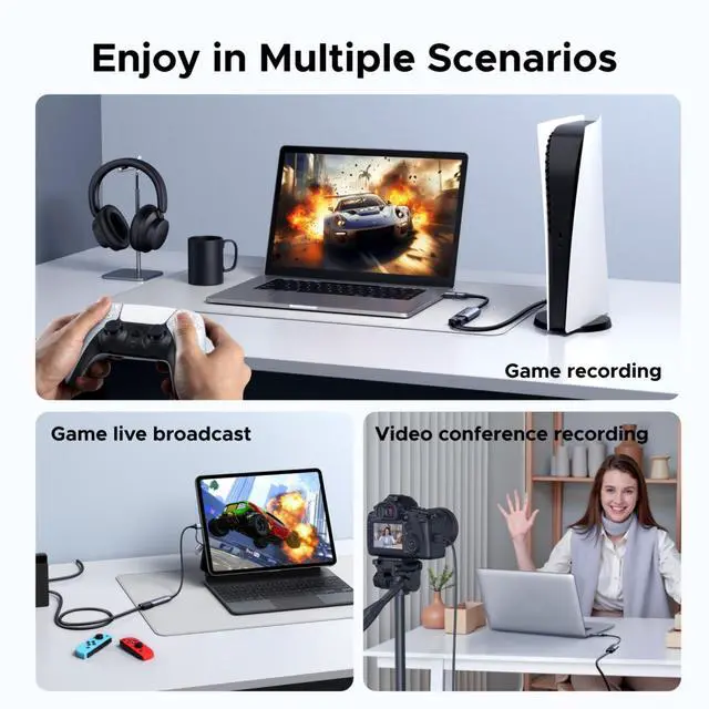 Alt view image 11 of 14 - 2K@30Hz Video Capture Card 4K Input HDMI to USB 3.0 A and USB C Capture, 1080P 60FPS with Low Latency Capture Card for Streaming Game Recording Compatible with Switch 2/Xbox/PS4/PS5/PC/Camera
