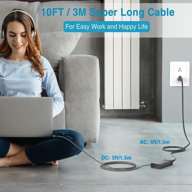 Alt view image 13 of 14 - Laptop Charger for HP Spectre Envy Elite EliteBook X360 X2 2-in-1 Chromebook Pavilion Dragonfly, New Slim 65W 45W USB C Charger 10FT, Universal Type C Power Adapter, Super Durable, Original Quality