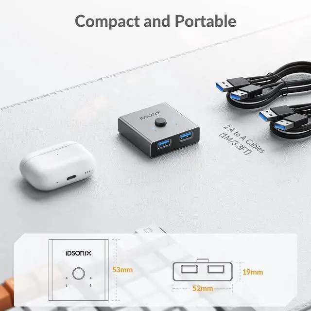 Alt view image 13 of 14 - USB 3.0 Switch Aluminum, Bi-Directional USB Switcher 1 in 2 Out (2 in 1 Out), Share 1 Device Between 2 Computers for Printer Mouse Keyboard, USB Sharing Switch Support CarPlay,Android Auto