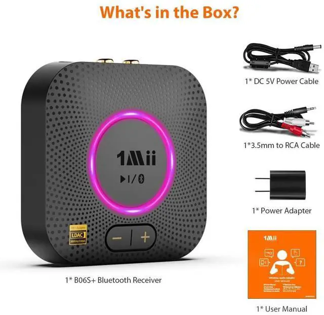 Alt view image 14 of 14 - B06S+ LDAC Bluetooth 5.3 Receiver for Home Stereo Hi-Res Music Streaming, Hi-Fi Wireless Audio Adapter with aptX HD/LL, Long Range, Volume Control, RCA/3.5mm AUX Outputs