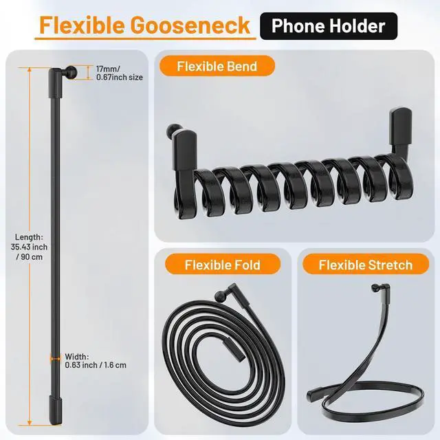 Alt view image 10 of 14 - Flexible Phone Holder for Treadmill |Stroller |Wheel |Chair Pole |Stick |Rod |Tube |Shelf | Railing |Cart,35.4" / 90 cm Gooseneck Arm Mount,Compatible with 3.5~7.5" iPhone/LG/Galaxy Smartphone