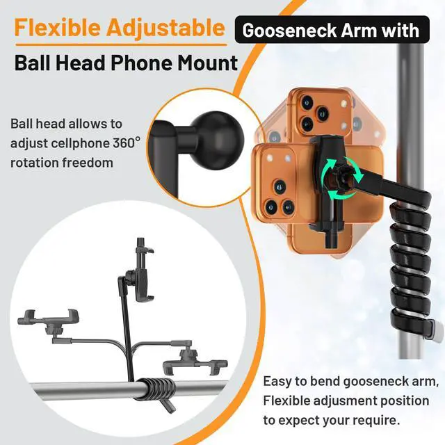 Alt view image 12 of 14 - Flexible Phone Holder for Treadmill |Stroller |Wheel |Chair Pole |Stick |Rod |Tube |Shelf | Railing |Cart,35.4" / 90 cm Gooseneck Arm Mount,Compatible with 3.5~7.5" iPhone/LG/Galaxy Smartphone