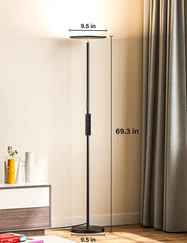 Alt view image 9 of 14 - Modern LED Floor Lamp - Remote & Touch Control, 40W/2400LM Sky Torchiere Standing Lamp, Fully Dimmable, 3 Color Temperatures, Ideal for Living Room & Bedroom, Easy to Assemble