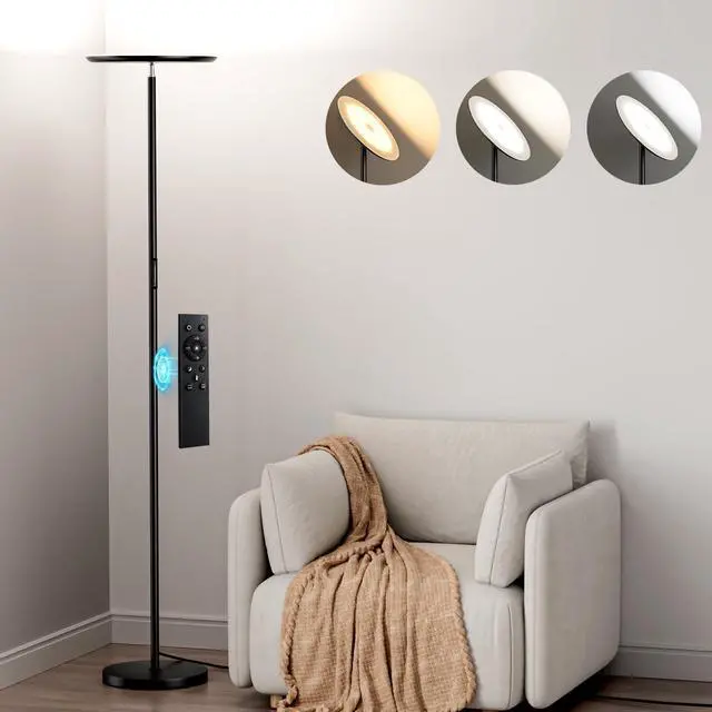 Alt view image 8 of 14 - Modern LED Floor Lamp - Remote & Touch Control, 40W/2400LM Sky Torchiere Standing Lamp, Fully Dimmable, 3 Color Temperatures, Ideal for Living Room & Bedroom, Easy to Assemble