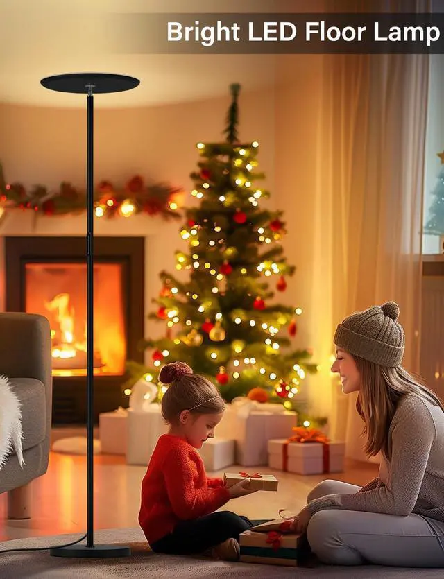 Alt view image 11 of 14 - Modern LED Floor Lamp - Remote & Touch Control, 40W/2400LM Sky Torchiere Standing Lamp, Fully Dimmable, 3 Color Temperatures, Ideal for Living Room & Bedroom, Easy to Assemble