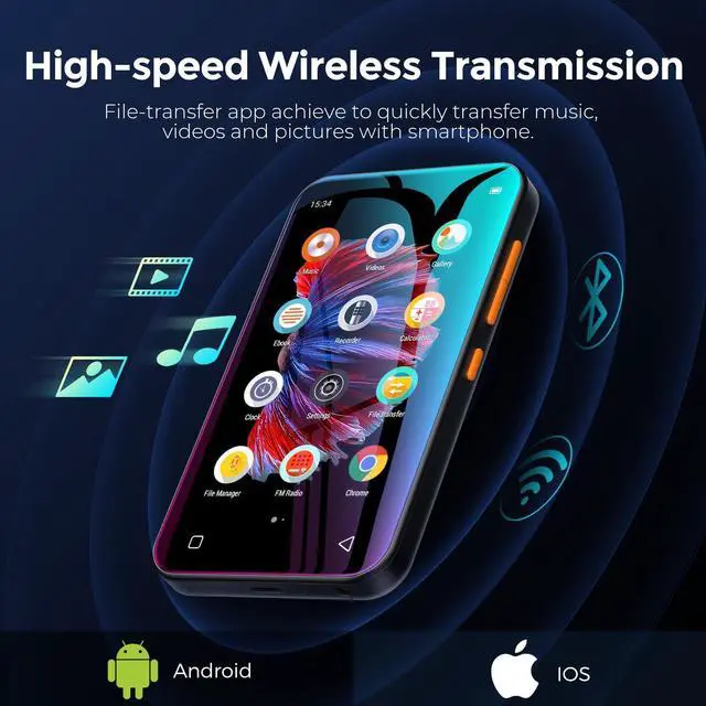 Alt view image 12 of 14 - 72GB WiFi Mp3 Player with Bluetooth, 4.0" Full Touch Screen Mp4 Player with Speaker, Portable Digital Music Player with FM Radio, BrowserCan't Install/Download Any New Apps (Black)