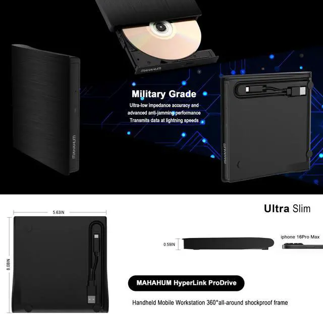 Alt view image 10 of 14 - External CD/DVD +/-RW Drive for Laptop, USB 3.0 & USB-C Portable CD DVD Writer Burner Reader, Ultra-Slim External DVD Drive Compatible with PC, MacBook Pro/Air, Windows 11/10/8/7, Linux(Black)