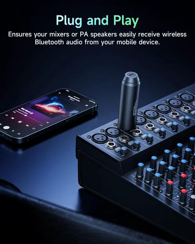 Alt view image 14 of 14 - Bluetooth Receiver, Wireless Bluetooth Adapter for Speakers, PA Systems, Audio Mixer, DJ Systems, Bluetooth 5.3, 20 Hours Battery Life (CV-1)