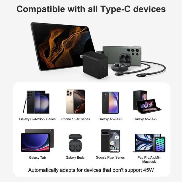Alt view image 13 of 14 - Type C Charger Fast Charging 10FT 45W USB C Charger Block 2-Pack Long USB C Cable for Samsung Galaxy S25/S24/S23/S22/S21, for iPhone 17/17 Pro/17 Pro Max/16/16 Pro/16 Pro Max/15/15 Pro Max/15 Plus