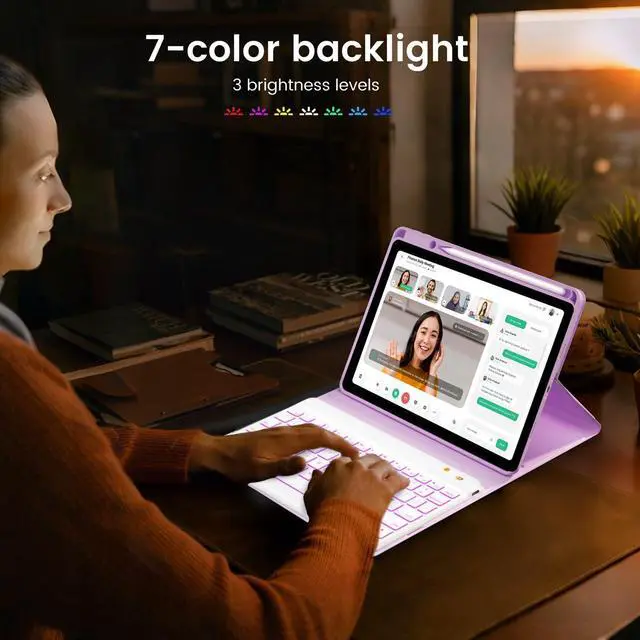 Alt view image 11 of 14 - Keyboard Case for iPad Air 11 inch (M2 2024)/10.9 inch Air 5th/4th Gen/iPad Pro 11 1st/2nd/3rd Gen - 7-Color Backlit Detachable Keyboard, Folio Cover with Pencil Holder - Purple