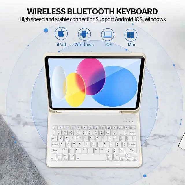 Alt view image 9 of 14 - Keyboard Case for iPad 10th Generation (10.9 Inch 2022) / iPad A16 11th Generation (11 inch 2025) with Pencil Holder, Stand Folio Detachable Wireless Bluetooth Keyboard Cover, Cream White